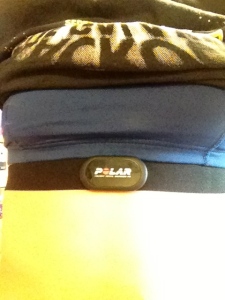 Bad picture, but the HRM strap is below the navy blue sports bra I'm wearing 